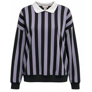 If It Were Me Women's Collared Oversized Sweatshirt Size S Purple Black Striped